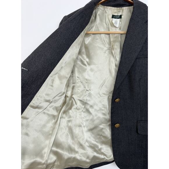 J Crew Women Blazer 0 Gray Classic Heather Covered Pockets Lapel Gold Buttons - Picture 7 of 7